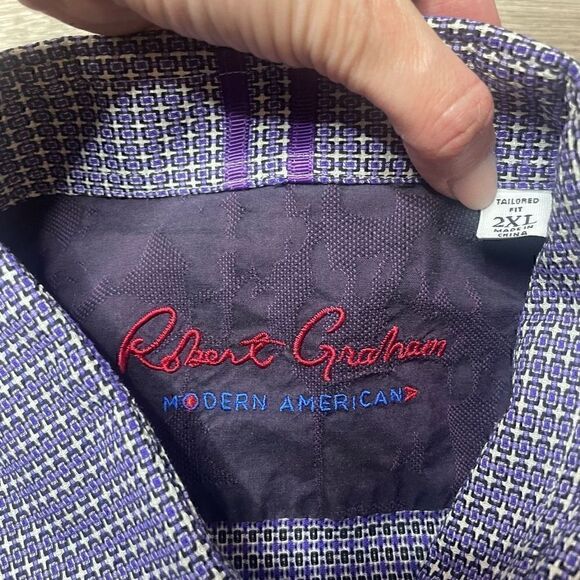 Robert Graham Modern Americana Purple Pattern Long Sleeve Shirt Mens 2XL - Picture 3 of 9